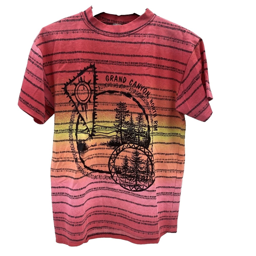 VTG TEXTILE PRINTS T-shirt M USA Multi-Color Stripe Grand Canyon North Rim art
